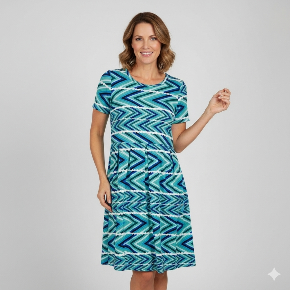 LuLaRoe Amelia Dress Aqua Green Blue Fit & Flare Large